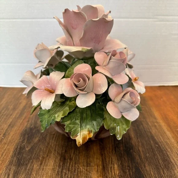 1950s Vintage Capodimonte Italian Porcelain Flower Topiary Bouquet Centerpiece -